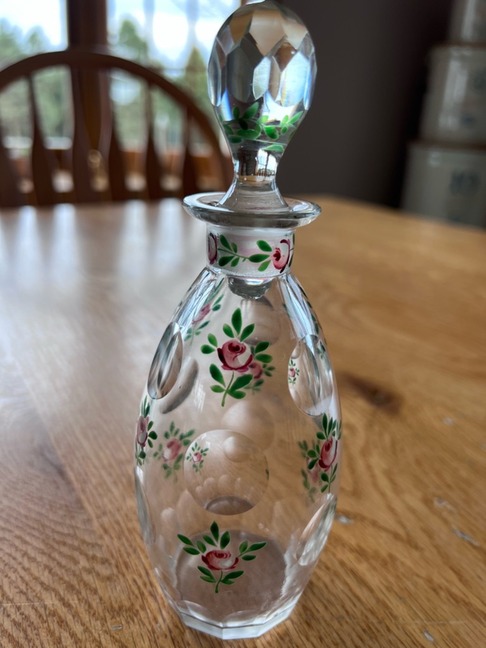 Hand-Painted Glass Perfume Bottle with Pink Rose Motif